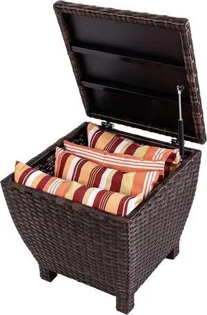 Sundale Outdoor Small Deck Storage Box with Lid, 13 Gallon Outdoor Bin Storage Container for Hose Cushion Towel, Patio Fully Assembled Brown Wicker Side Table with Storage - Rattan Sundale Outdoor Small Deck Storage Box with Lid, 13 Gallon Outdoor Bin Storage Container for Hose Cushion Towel, Patio Fully Assembled Brown Wicker Side Table with Storage - Rattan