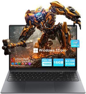 TPV 16" Laptop Computer Intel Core i5 Processor, Windows 11 Pro Laptop 16GB(8+8) RAM 512GB SSD, 1920 x 1200 FHD 16:10 Display, MS Office 2024, Notebook with Backlit Keyboard, WiFi, BT5.0, RJ45, HDMI