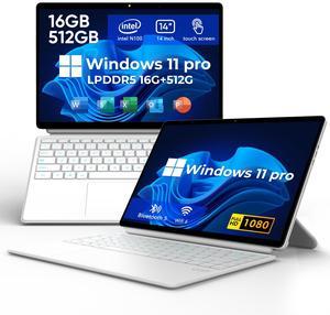TPV 14" 2 in 1 Tablet Touchscreen, Intel N100 (UP to 3.40GHz), 16GB LPDDR5 512GB SSD Windows Tablet, 16:10 1920*1200 Laptop Computer, Wifi 6, BT5.2, HDMI, Windows 11 Pro, Backlit Keyboard, Dual Camera