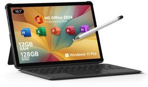 TPV 10.1" 2 in 1 Tablet/Laptop Computer, 12GB RAM+256GB SSD, Windows 11 Tablet Touchscreen with Stylus and Keyboard, Intel M3-8100Y Processor(up to 3.40GHz), WiFi 5, BT 5, HDMI, Dual Camera, Gray