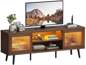 Bestier 63" LED TV Stand Entertainment Center for TVs up to 70" Console Table with Storage in Cherry