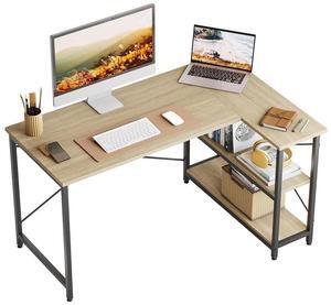 Bestier Small L Shaped Desk with Shelves 47 Inch Reversible Corner Computer Desk Writing Gaming Storage Table for Home Office Small Space, Oak