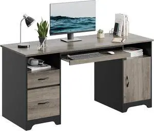 Bestier 59'' Executive Desk with File and Storage Drawers and Cabinet, Computer Writing Desk with Keyboard Tray and 2 Open Compartments for Home Office