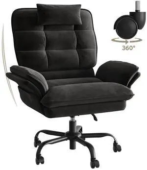 Bestier Big and Tall Executive Office Chair with Flip-Up Arms for Adults, Adjustable Height, Reclining Office Chair with Headrest & Side Pockets in Beige Black
