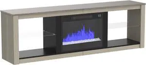 Bestier Electric Fireplace TV Stand for 75 inch TV, 70 inch LED Entertainment Center for Living Room, Wash White