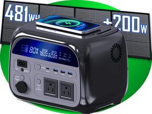CTOLITY 300W 400W 500W Portable Power Station with 200W Solar Charging Kit ,481Wh LiFePO Battery UPS Backup AC Outlets, Power Supply, Generator for Camping, Off-grid, Power Outage