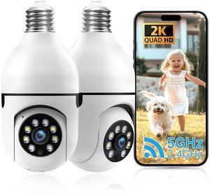 2K Light Bulb Security Camera 5G&2.4Ghz WiFi Security Cameras Wireless Outdoor Indoor,Cameras for Home Security Outside Indoor,Motion Detection and Alarm,Two-Way Talk,Color Night Vision (2Pack)Cam