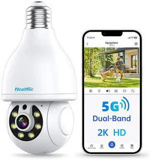 Noahtec Wireless 2K Light Bulb Camera with 5G/2.4G Compatibility, Two-Way Talk, and Humanoid Tracking  Smart Alarm and Color Night Vision for Enhanced Home Security