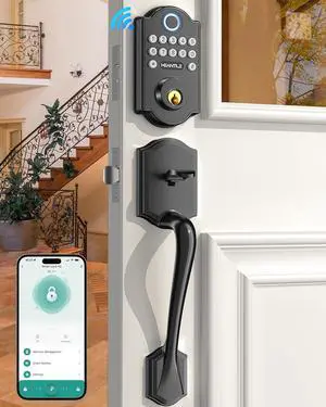 HEANTLE Smart WiFi Door Lock Set - Keyless Entry Front Door Lock Handles Set,Fingerprint Bluetooth Keypad Deadbolt Lockset with App Remote Control, Alexa Voice, Auto Lock for Home Security, Rental