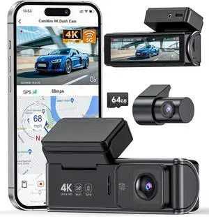 4K Dash Cam Front Rear: Dual Dash Camera for Car, 5GHz/2.4GHz Wi-Fi GPS Dashcam with Loop Recording 24H Parking Monitor WDR Night Vision G-Sensor 170° View Angle APP Control and 64GB Card Included 4K Dash Cam Front Rear: Dual Dash Camera for Car, 5GHz/2.4GHz Wi-Fi GPS Dashcam with Loop Recording 24H Parking Monitor WDR Night Vision G-Sensor 170° View Angle APP Control and 64GB Card Included