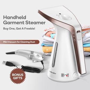 Newbealer Handheld Steamer for Clothes, Portable Travel Steamer, Fast Heat-up, 230ml Capacity, Continuous Steaming, Bonus Fabric Brush & Lint Remover and a Mini Vacuum, Gold