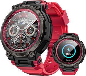LOKMAT ATTACK MAX Smart Watch 1.53-inch large round screen Heart rate blood oxygen sleep health monitoring compass Bluetooth call information push IP68 waterproof outdoor sports watch Red