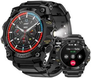 LOKMAT ATTACK 3 PRO Smartwatch for Android and iPhone, IP68 Waterproof 100+ Sports Modes 1.39 Inch Round Screen with Bluetooth Call Function (Answer/Make Calls) with Flashlight Outdoor Sports Watch