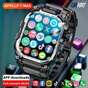 LOKMAT APPLLP 7 MAX Smartphone Watch, 4G/5G SIM Card, Full Wi-Fi, 2.06-inch AMOLED Widescreen, 410*502 Resolution, Pull-out Knob HD Camera, Multi-function Black Technology Watch Silver