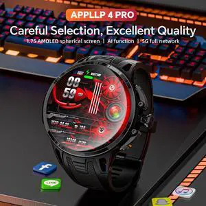 LOKMAT APPLLP 4 PRO smart phone watch, 1.75-inch AMOLED screen, supports 4G/5G phone cards, compatible with Android and iPhon devices, 180° pull-out knob HD camera, cellular data network