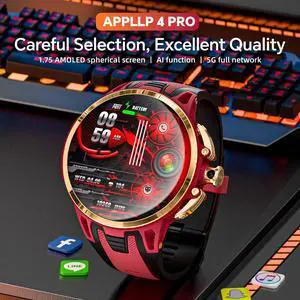 APPLLP 4 PRO smart phone watch, 1.75-inch AMOLED screen, supports 4G/5G phone cards, compatible with Android and iPhon devices, 180° pull-out knob HD camera, cellular data network, Wi-Fi network conne