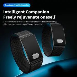 A screenless fitness tracker with blood oxygen, heart rate, sleep.and body temperature monitoring: 188 exercise modes; 60-daybattery life; compatible with iOS and Android systems; and two wristbands A screenless fitness tracker with blood oxygen, heart rate, sleep.and body temperature monitoring: 188 exercise modes; 60-daybattery life; compatible with iOS and Android systems; and two wristbands