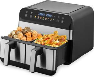 EVGTTI Double Air Fryer, 9.5QT With 2 Independent Baskets, Dual Zone Air Fryer, Family Size Healthy Oil-free Air Fryer Oven, with 10 Presets to Bake,Roast,Broil,Dehydrate & More for Quick,Easy Meals