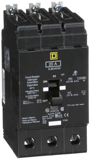 SCHNEIDER ELECTRIC EJB34020 Miniature Circuit Breaker 480Y/277-Volt 20-Amp Electrical Box