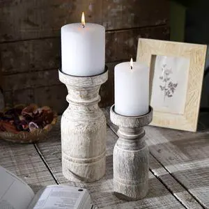 Expobazaar Decorative Wooden Centerpiece Candle Holder (2022918-2174) - 3.5" X 9"