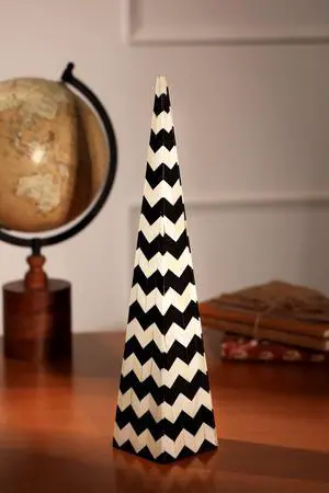 ExpoBaazar Decorative Objects/Zigzag Pattern Black & White Cone Pillar/Tabletop Decorative Item