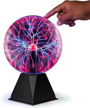 Playbees Colorful Plasma Ball - 7 Inch - Tesla Coil Bulb Static Electricity in a Vacuum Pressurized Glass Globe, Nebula Thunder Lightning, Plug-in - for Parties, Decorations, Prop, STEM - Red