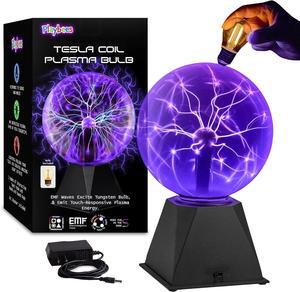 Playbees Colorful Plasma Ball - 7 Inch - Tesla Coil Bulb Static Electricity in a Vacuum Pressurized Glass Globe, Nebula, Thunder Lightning, Plug-in - for Parties, Decorations, Prop, STEM - Purple