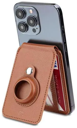 MYBAT PRO Magsafe Wallet with AirTag Holder, Mens Magnetic Phone Wallet Card Holder with Kickstand for iPhone 16 Pro Max/15 Pro/14 Plus/13/12 Series, RFID Blocking, Fit 3 Cards, Brown