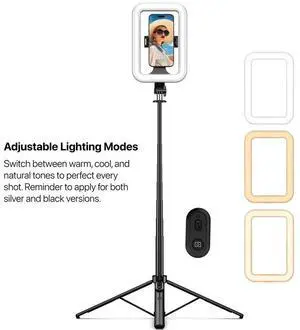 MYBAT PRO Selfie Ring Light with 72" Tripod Stand - Extendable Selfie Stick with Light for Phone, 9" LED Selfie Light with Aluminum Alloy Stand, Live Streaming, Makeup, Travel, Gaming, Video, Black