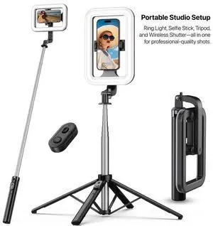 MYBAT PRO 9" LED Selfie Light with Stand,LED Selfie Rectangular Light for Makeup/Live Stream, Spotlight Tripod Stainless Steel Stand with 72" Dimmable LED Light, Black