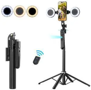 MYBAT PRO 72" Auto Face Tracking Tripod,All in 1 Tall Travel Tripod Stand w 1/4" Screw,Phone Holder w Remote,Selfie Stick w Light for Photo Vlog, 360° Rotation Camera Tripod for iPhone Android Black