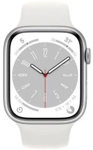 Apple  Watch Series 8 - 32GB - Silver-Aluminum-Sport Band-White - Cellular + GPS - 41mm - Silver - Aluminum - White - Sport Band - Rubber - Premium