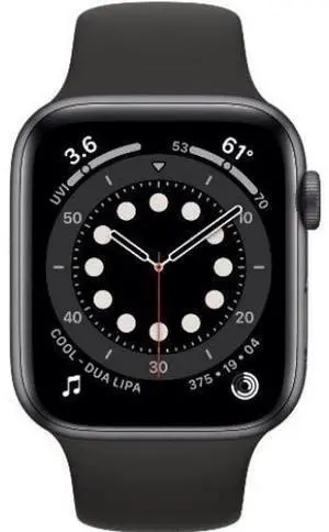 Apple  Watch Series 6 - 32GB - Space Grey-Aluminum-Sport Band-Black - Cellular + GPS - 44mm - Space Grey - Aluminum - Black - Sport Band - Rubber - Good (Grade B)