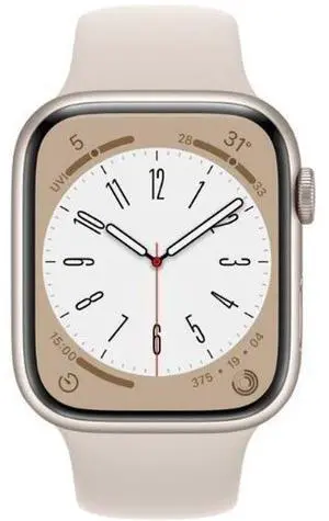 Apple  Watch Series 8 - 32GB - Starlight-Aluminum-Sport Band-Starlight - Cellular + GPS - 41mm - Starlight - Aluminum - Starlight - Sport Band - Rubber - Excellent (Grade A)