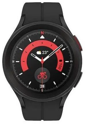 Samsung Galaxy Watch5 Pro - 16GB - Black-Titanium-D-Buckle Sport Band-Black - Black - Titanium - Black - D-Buckle Sport Band - 45mm - Fluoroelastomer - Premium