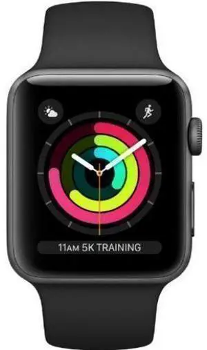 Apple  Watch Series 3 - 16GB - Cellular + GPS - 38mm - Space Grey - Aluminum - Black - Sport Band - Rubber - Premium