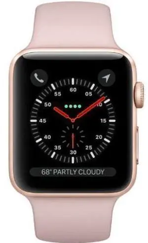 Apple  Watch Series 3 - 16GB - Gold-Aluminum-Sport Band-Pink Sand - Cellular + GPS - 42mm - Gold - Aluminum - Pink Sand - Sport Band - Rubber - Good (Grade B)
