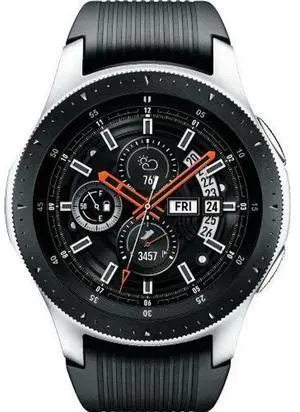 Samsung  Galaxy Watch - 4GB - Bluetooth - 42mm - Silver - Stainless Steel - Onyx Black - Silicone Strap - Silicone - Good (Grade B)