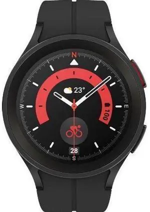 Samsung  Galaxy Watch5 - 16GB - Black-Pro (Titanium)-D-Buckle Band-Black - Bluetooth - 45mm - Black - Pro (Titanium) - Black - D-Buckle Band - Fluoroelastomer - Premium