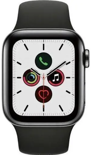 Apple  Watch Series 5 - 32GB - Space Grey-Stainless Steel-Sport Band-Black - Cellular + GPS - 44mm - Space Grey - Stainless Steel - Black - Sport Band - Rubber - Excellent (Grade A)