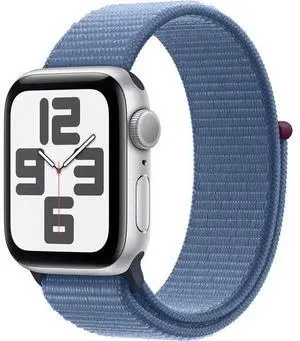 Apple  Watch SE 2nd Gen (2022) - 32GB - Cellular + GPS - 44mm - Silver - Aluminum - Winter Blue - Sport Loop Band - One Size - Rubber - Excellent (Grade A)