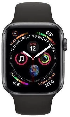 Apple  Watch Series 4 - 16GB - Space Grey-Aluminum-Sport Band-Black - GPS - 44mm - Silver - Aluminum - White - Sport Band - Rubber - Excellent (Grade A)