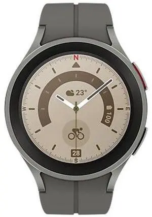 Samsung  Galaxy Watch5 Pro - 16GB - Bluetooth + LTE - 45mm - Gray Titanium - Titanium - Gray Titanium - Silicone - Excellent (Grade A)