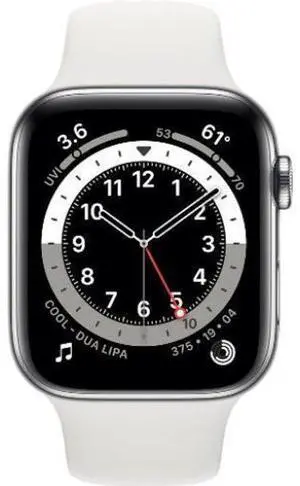 Apple  Watch Series 6 - 32GB - Cellular + GPS - 44mm - Silver - Stainless Steel - White - Sport Band - Rubber - Acceptable (Grade C)