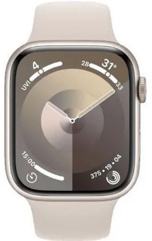 Apple  Watch Series 9 - 64GB - Cellular + GPS - 45mm - Starlight - Aluminum - Starlight - Sport Band - Medium/Large Size - Rubber - Acceptable (Grade C)