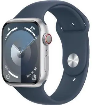 Apple  Watch Series 9 - 64GB - Cellular + GPS - 41mm - Silver - Stainless Steel - Storm Blue - Sport Band - Small/Medium Size - Rubber - Good (Grade B)