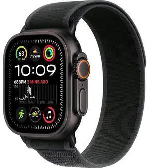 Apple  Watch Ultra 2 - 64GB - Cellular + GPS - 49mm - Black - Titanium - Black - Trail Loop Band - Large Size - Textile - Premium (Refreshed)