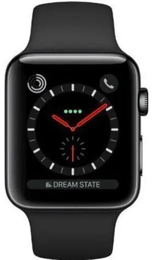 Apple  Watch Series 3 - 16GB - Cellular + GPS - 42mm - Space Black - Stainless Steel - Black - Sport Band - Rubber - Excellent (Grade A)