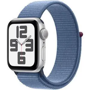 Apple  Watch SE 2nd Gen (2022) - 32GB - Cellular + GPS - 44mm - Silver - Aluminum - Winter Blue - Sport Loop Band - Small/Medium Size - Rubber - Premium (Refreshed)