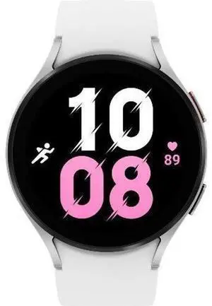 Samsung  Galaxy Watch5 - 16GB - Silver-Aluminum-Sport Band-White - Bluetooth - 44mm - Silver - Aluminum - White - Sport Band - Fluoroelastomer - Premium